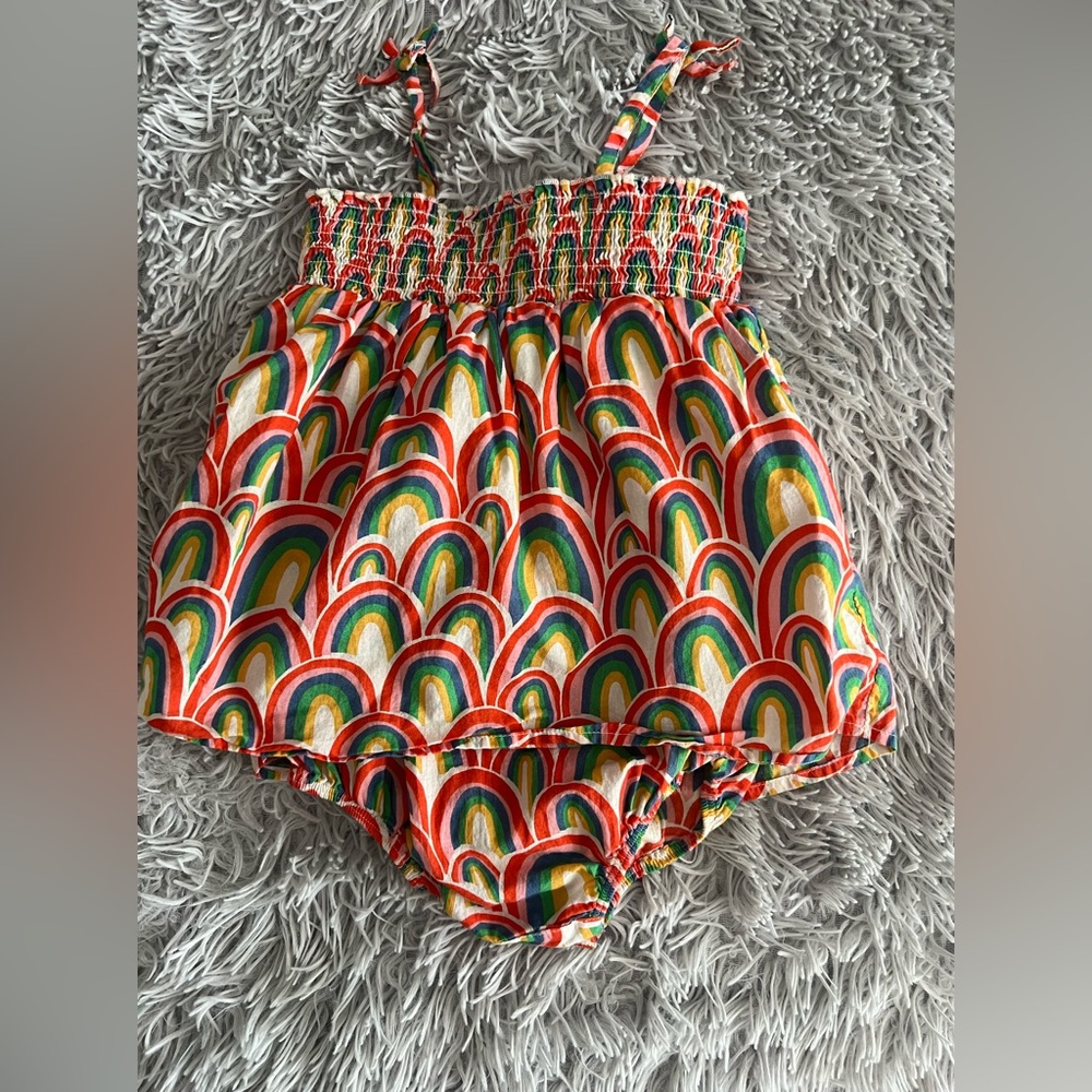 ❤️Tucker + Tate Ivory Egret Rainbow Stacks Dress EUC - Picture 3 of 5